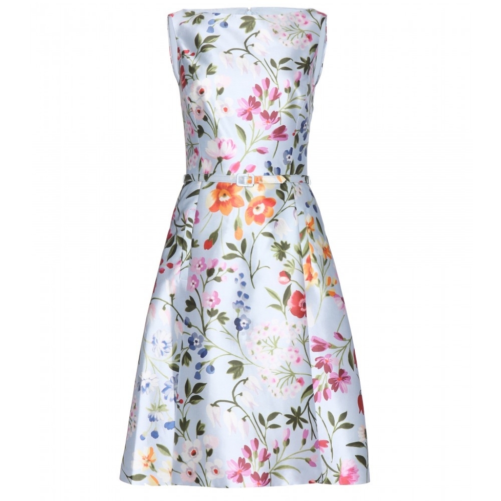 ♡$3,800 OSCAR DE LA RENTA LIGT BLUE SILK BLEND FLORAL RUNWAY DRESS US 14 XL